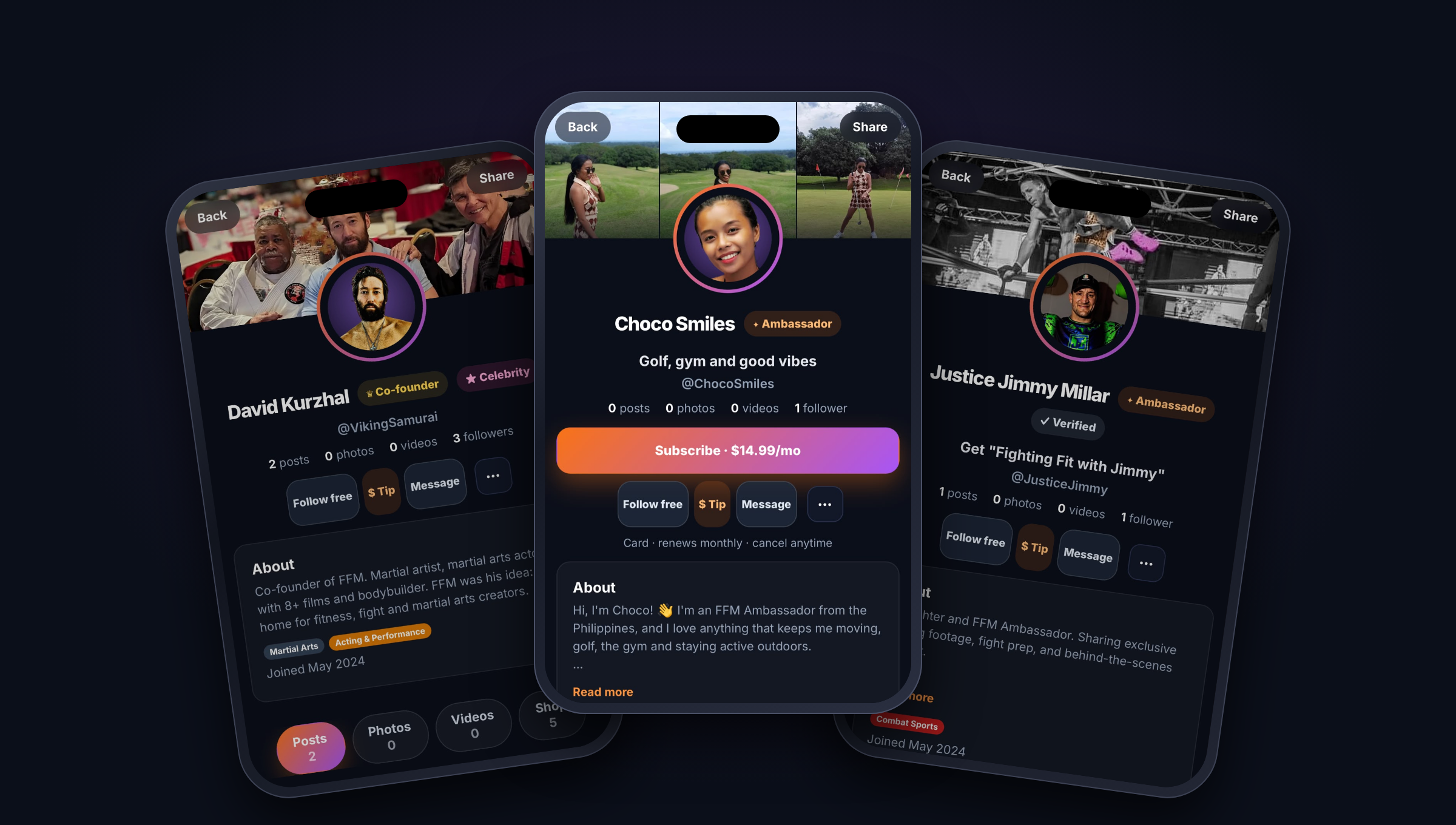 FFM creator profiles on phones